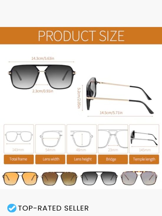 Vintage Oversized Square Sunglasses Double Bridge Polarized Retro Shades